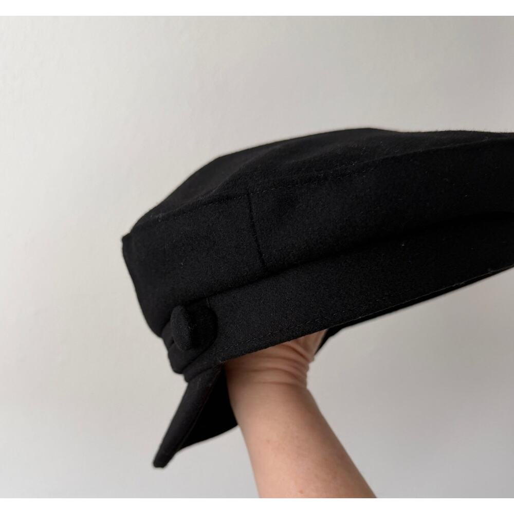 Black Suede Style Newsboy Baker Cap Structured Curve Brim Side Button XS S - Picture 3 of 12
